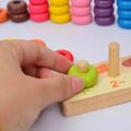 Wooden Counting Board Abacus Number Stacker - Mathematics Rainbow Ring Puzzle Montessori 10 Level Clouds Computation Beads Wood Math Toy, Math Abacus Number Learning and Counting Stacker Stacking Game Toy. 