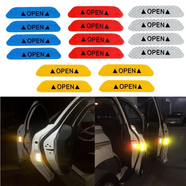4PCS Reflective Car Door Sticker Safety Opening Warning Reflector Tape ...