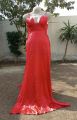 Red satin silk long braidmaid maxi gown dress to wear in weddings and prom night festivals. 