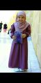 Baby Girl Abaya with Hijab 2 Piece Set Georgette Long Sleeve O-Neck Casual Outfit in Purple with Pink Scarf. 