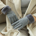 Winter Women Keep Warm Plus Velvet Touch Screen Thicken Plush Wrist Suede Gloves Fashion Personality Elegant Drive Cycling. 
