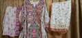 Bridal Balochi dress fully hand embroidered three piece pure banarsi shirt and hijjar with pure chiffon embroidered matha patti dupatta. 