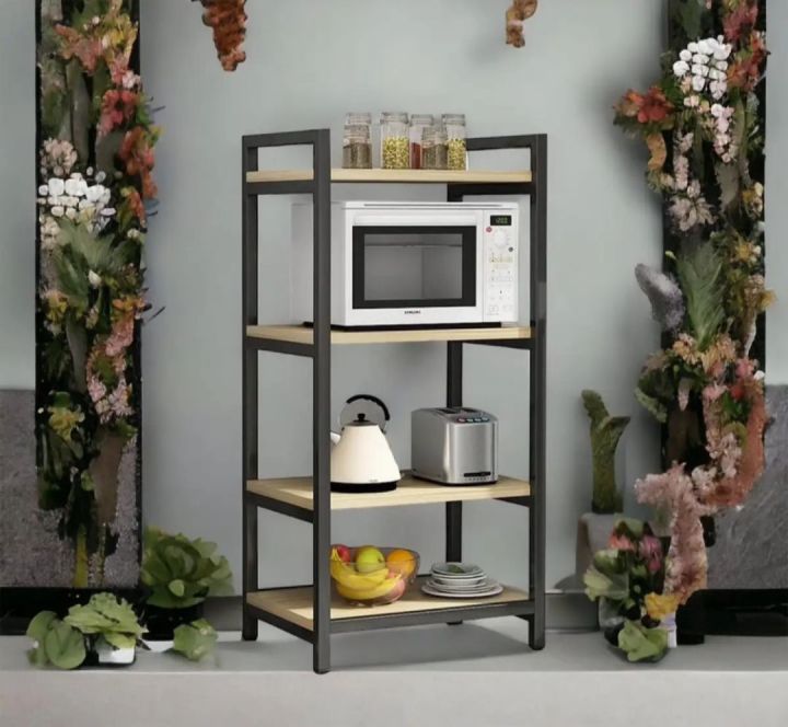 Microwave%20oven%20rack%20with%20wooden%20top%20Wrought%20iron%20-%20Image%202