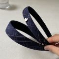 1PC Navy Blue Plaid Hair Headbands With Heart Decor, Stylish Hair Accessories For Women, Cute Hairbands For Daily And Party Wear. 