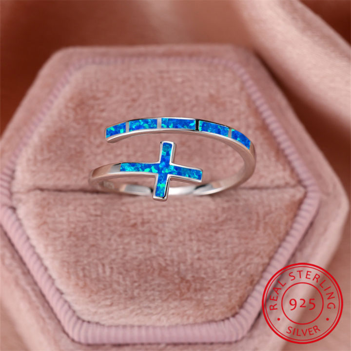 Classic%20Cross%20Blue%20Fire%20Opal%20Opening%20Rings%20For%20Women%20Real%20925%20Sterling%20Silver%20Wedding%20Band%20Jewelry%20-%20Image%203