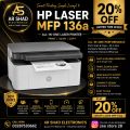 HP Laser MFP 136a All-in-One Printer – Print, Scan & Copy with fast laser performance. Compact design, sharp black & white prints, ideal for office, shop & student use. Reliable daily printing solution with easy USB connectivity. 20% OFF. 