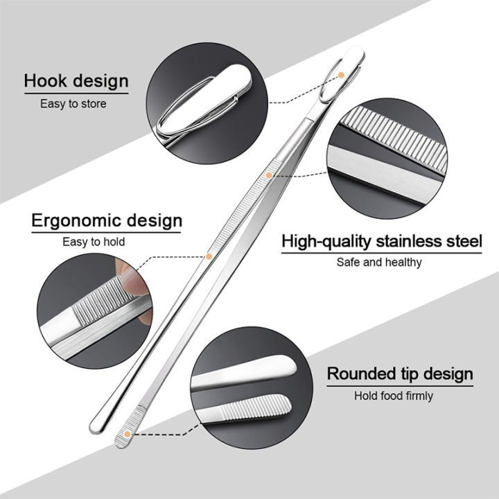 LMETJMA%202Pcs%20Kitchen%20Tweezers%20Heavy%20Duty%20Stainless%20Steel%20Food%20Tongs%20Chef%20Cooking%20Tweezers%20For%20BBQ%20Grilling%20Cooking%20JT349%20-%20Image%202