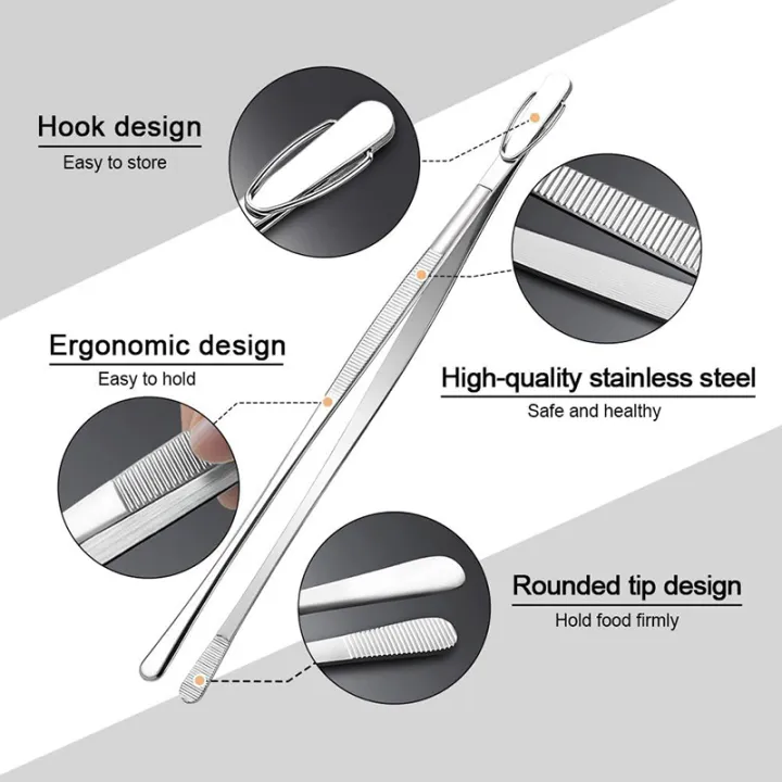 LMETJMA%202Pcs%20Kitchen%20Tweezers%20Heavy%20Duty%20Stainless%20Steel%20Food%20Tongs%20Chef%20Cooking%20Tweezers%20For%20BBQ%20Grilling%20Cooking%20JT349%20-%20Image%202