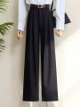 2026 New Burgundy Suits Pants for Women Office Lady Elegant High Waist Wide Leg Fashion Trousers with Pockets Black Gray.