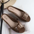 Women's Summer PVC Half Slippers Fashion Square Buckle Casual Chunky Heels Wear Flat Sandals. 