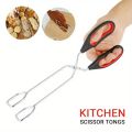3sizes Barbecue Scissor Tong Non-Slip Grilled Food Bread Tong Metal BBQ Baking Clip with Long Handle Kitchen Cooking Accessories.