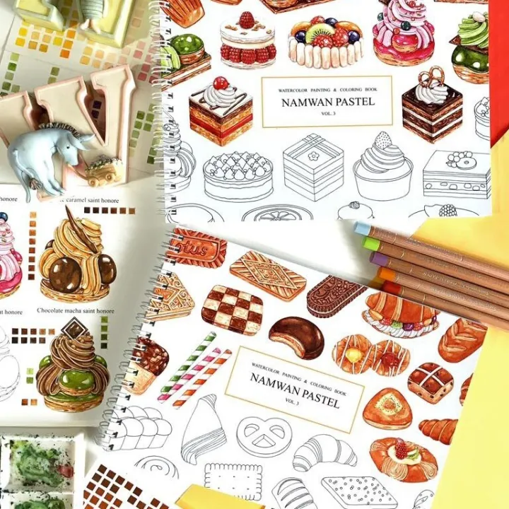 Namwan%20pastel%20watercolor%20painting%20book%20cake/ice%20cream/flowers/leaves%20-%20Image%204