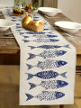 1pc Fish Pattern Table Runner, Ocean Theme Home Decor Party Supplies, Room Decor Suitable For Kitchen Decoration.
