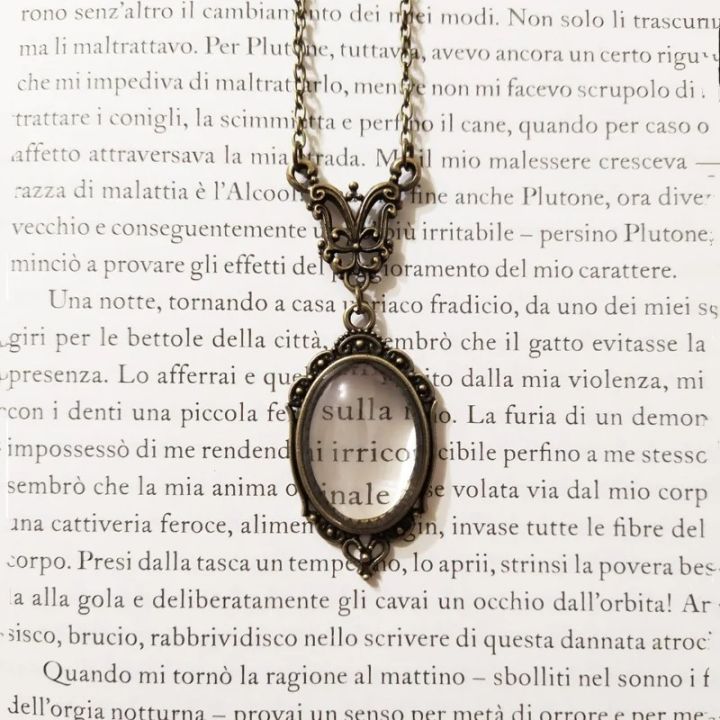 Gothic Vintage Magnifying Glass Pendant Necklaces for Women Steampunk Victorian Monocle Jewelry Gift for Book Lovers