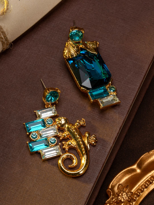 1%20Pair%20of%20Vintage%20Inlaid%20Blue%20Rhinestone%20Ab%20Reptile-Shaped%20Exquisite%20Earrings%20Suitable%20for%20Women's%20Daily%20Wear%20and%20as%20a%20Birthday%20%20for%20a%20Girlfriend%20-%20Image%202