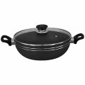 36CM Non Stick Wok KARAHI STIR PAN with A Glass LID and Double Handle. 