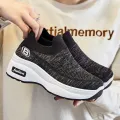 Womens Casual Shoes 2025 New Spring Height Increase Chunky Sneakers Slip On Breathable Walking Shoes Non Slip Thick Sole Flats. 