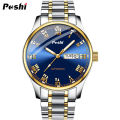 POSHI Stainless Steel Quartz Wrist Watch for Man Luxury Week Date Display Luminous Bracelet Fashion Men's Watch Original Clock. 