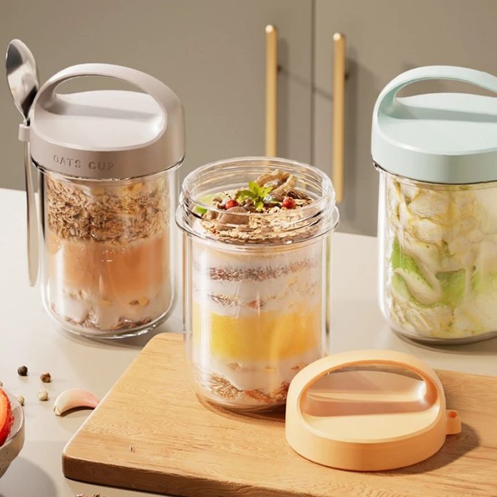 430ML Oat Cup Nut Yogurt Salad Cup Leakproof Glass Cup Oats Container With Lid Spoon Breakfast Cups Kitchen Item
