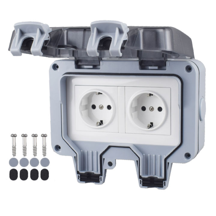 Double EU Socket Power Supply Switch Socket 16A Outdoor Wall Power ...