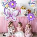 5 Pcs Butterfly Foil Balloons Set Purple Sunflower Set Baby Shower Wedding Romantic Butterfly Theme Birthday Party Decorations.