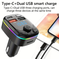 1pc Bluetooth 5.0 Car FM Transmitter PD Type-C Dual USB Ambient Player MP3 Charger Type-C Wireless Light 18W Handsfree PD QC3.0. 