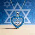 Luxury Blue Heart Opal Pendant with Star of David Inside,White K Plated Meaningful Jewelry,Dainty Minimalist Necklace for Women. 