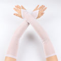 50cm Women Black White Transparent Mesh Breathable Elasticity Hook Finger Long Gloves  Party Etiquette Fingerless Gloves. 