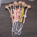 Baby Beech Wood Pacifier Silicone Flower Beaded Nipple Clips For Soother Pacifier Holder Chain Nursing Toy Shower Gift.