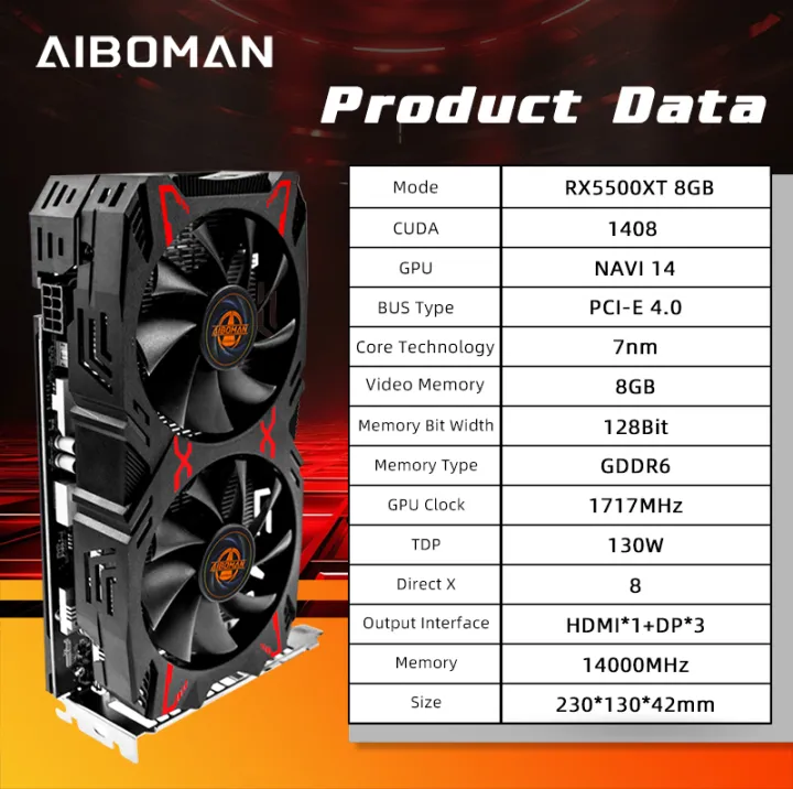 AIBOMAN%20RX5500XT%208GB%20Graphics%20Card%20GDDR6%20128%20BIT%20Computer%20GPU%20100%25%20New%20Video%20card%20for%20pc%20gaming%20-%20Image%202