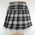 New Contrast Lace Plaid Pleated Skirt Vintage Skater Clothes Harajuku Gothic Punk England Style Y2k Skirt.