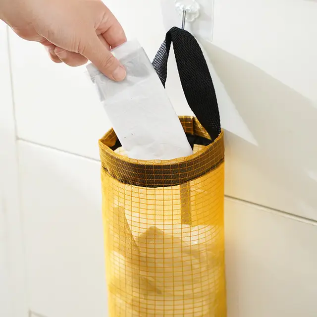 Hanging Trash & Grocery Bag Holder - Wall-Mounted Plastic Bag Dispenser