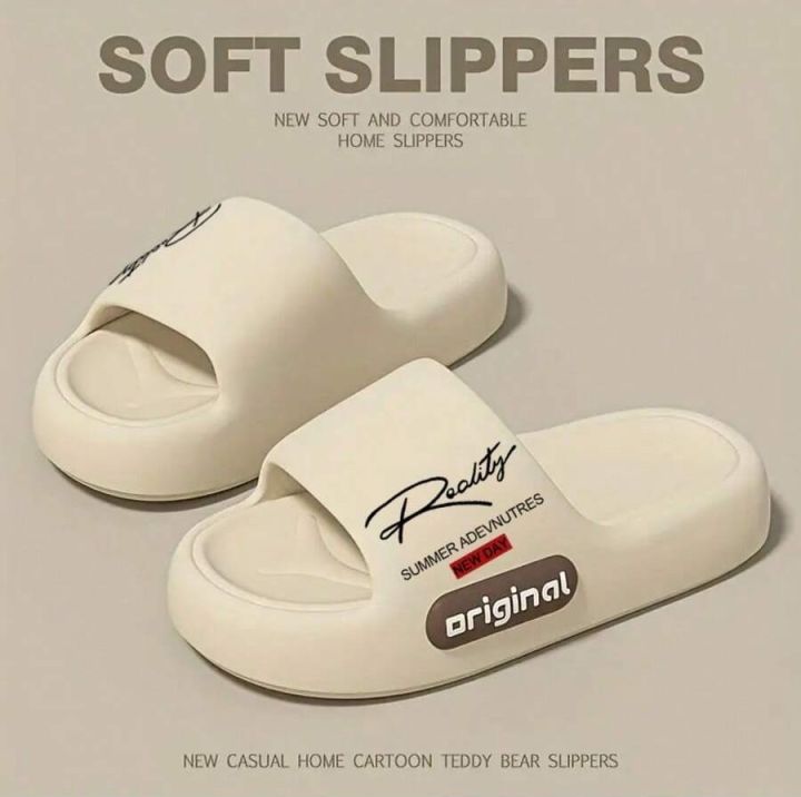 Unisex Couple Style Spring and Summer Eva Soft Thick-Soled Ultra-Comfortable Letter-Printed Indoor Bathroom Outdoor Vacation Casual Versatile Slide Slippers