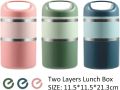 2 Layers Stainless Steel Lunch Containers with Handle, Insulated Lunch Box Stay Hot 3h, Food Containers for Adults, Teens, Work, School. 