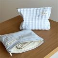 Light Blue Striped Bow Cosmetic Bag, Women Travel Makeup Organizer with Zipper, Multi-Use Toiletry Pouch. 
