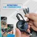 Pisen 3 IN 1 Retractable Charging Data Cable Black/White/Red/Purple Foldable Cable from USB to Type-C, Iphone, Android  Pouch Packing. 