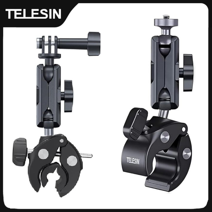 TELESIN Camera Clamp Mount Bike Motorcycle Handlebar Aluminum Alloy Super Clamp Holder Clip For Camera   OSMO Insta360