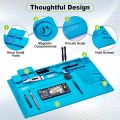 Silicone Solder Mat Magnetic Heat Insulation Mobile Repairing Mat with Tools Parts Organizer Electronics Repair Mat for Soldering Iron 858A 878D Heat_Gun Phone and Computer Repair Repair Tools Mate TE-502 TE-501. 
