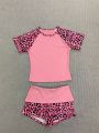 2026 summer new American retro leopard print patchwork short sleeved shorts set Y2K punk street fashion trend casual spicy girl.