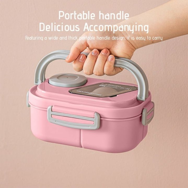 Portable Lunch Box With Spork And Dipping Bowl Perfect For Office Workers Kitchen Gadget For Easy Meal Prep And Storage Stylish And Durable Home Kitchen Accessory Temu