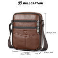 BULLCAPTAIN Men's leather shoulder bag multifunctional and high-capacity cowhide crossbody bag handbag Casual Messenger Bag. 