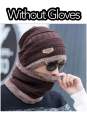 Winter Knitted Beanie Cap Neck Warmer Gloves Set For Men Women. 