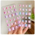 24PCS Children False Nails Kids Girls Press on Short Artificial Fake Nails Cute Pre Glue Full Cover Acrylic Nail Tip Kit. 