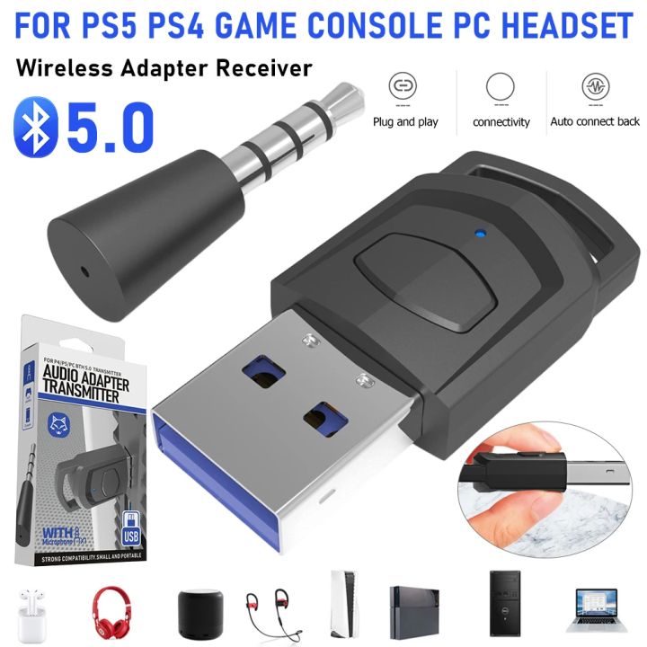 Wireless Game Audio Headphone Adapter Receiver for PS5 PS4 Game Console PC Headset USB Dongle Bluetooth 5.0 Audio Transmitter