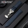 Litchi Grain Strap 18/20/22mm Watch Accessories Genuine Soft Leather Wristwatch Band With Butterfly Buckle.