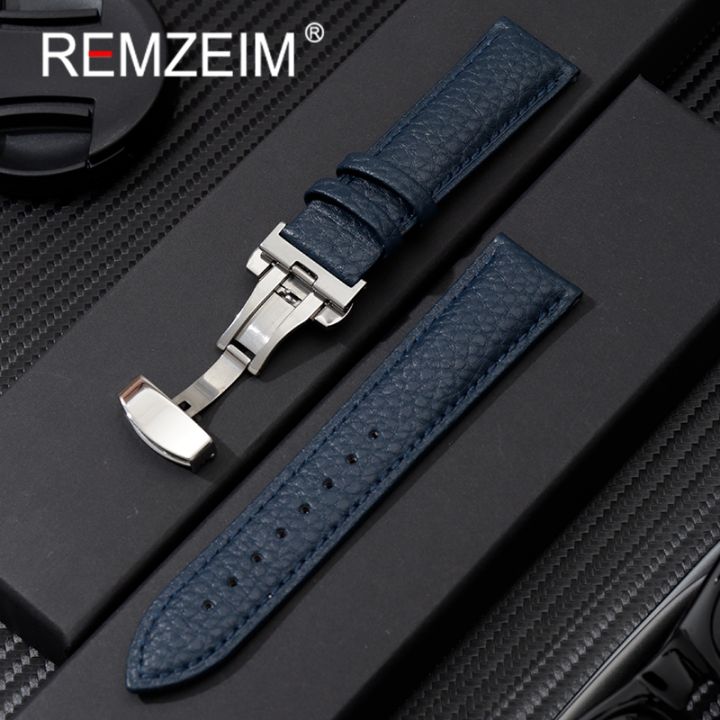 Litchi Grain Strap 18/20/22mm Watch Accessories Genuine Soft Leather Wristwatch Band With Butterfly Buckle