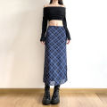 Women Spring Autumn Plaid Print Wrap Hips Skirts Fashion Ankle-Length Slim Pencil Skirts Preppy Style Girls Slit Midiskirt.