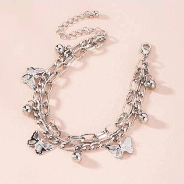 Butterfly Bracelet Woman Layered Girl Bracelets Tassel Fashion Clavicle Chain Lady Party Silver Color European Zinc Alloy Collare