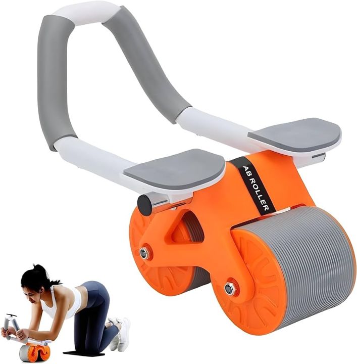 Automatic Rebound Abdominal Wheel, 2024 New Ab Roller Wheel Elbow Support, Exercise Double Wheel with Knee Mat for Body Fitness Strength Training Home Gym