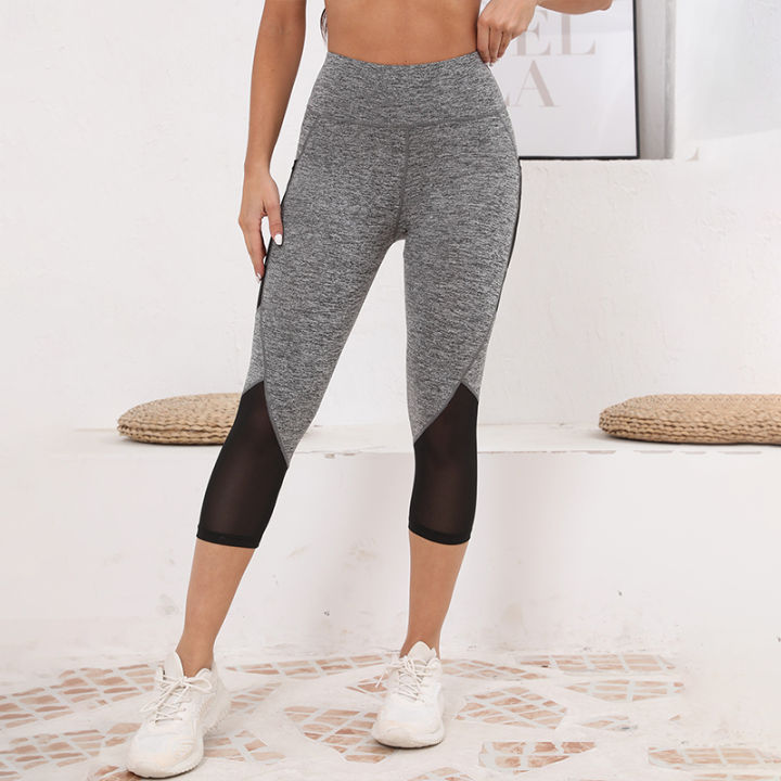Mesh%20High%20Waist%20Yoga%20Pants%20Capri%20Leggings%20with%20Pockets%20for%20Women%20Tummy%20Control%20Workout%20Capri%20Leggings%20for%20Women%20-%20Image%203